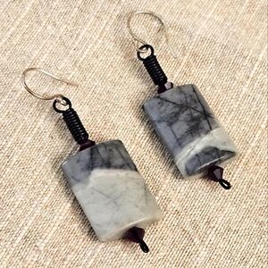 Gray and Black And Garnet Stone Earrings